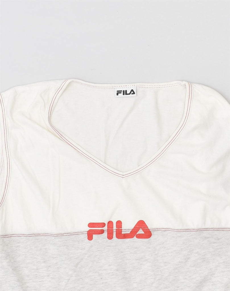 FILA Womens Graphic Vest Top UK 8 Small Grey Colourblock Cotton | Vintage Fila | Thrift | Second-Hand Fila | Used Clothing | Messina Hembry 