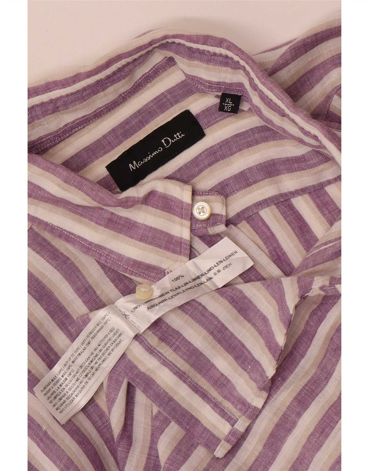 Massimo Dutti Mens Shirt XL Purple Striped Linen
