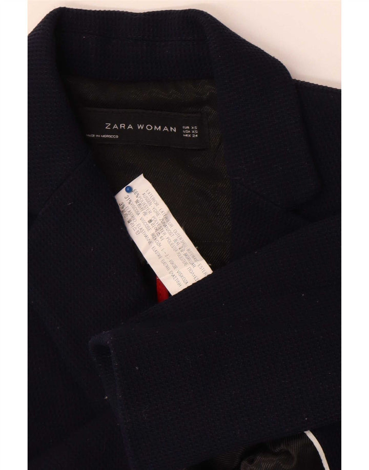 Zara Womens 1 Button Blazer Jacket UK 6 XS Navy Blue Polyester