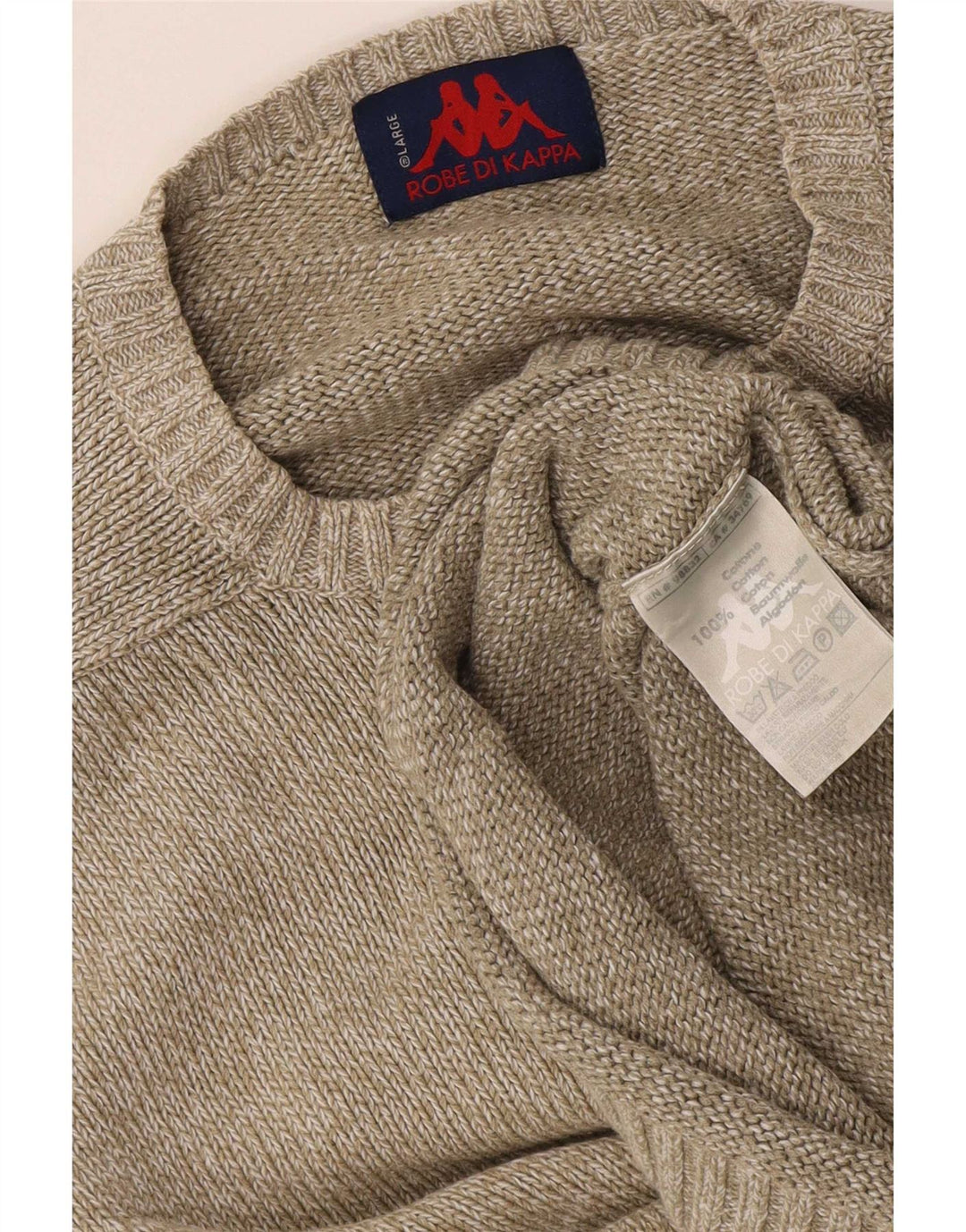 Kappa Mens Crew Neck Jumper Sweater Large Beige Cotton