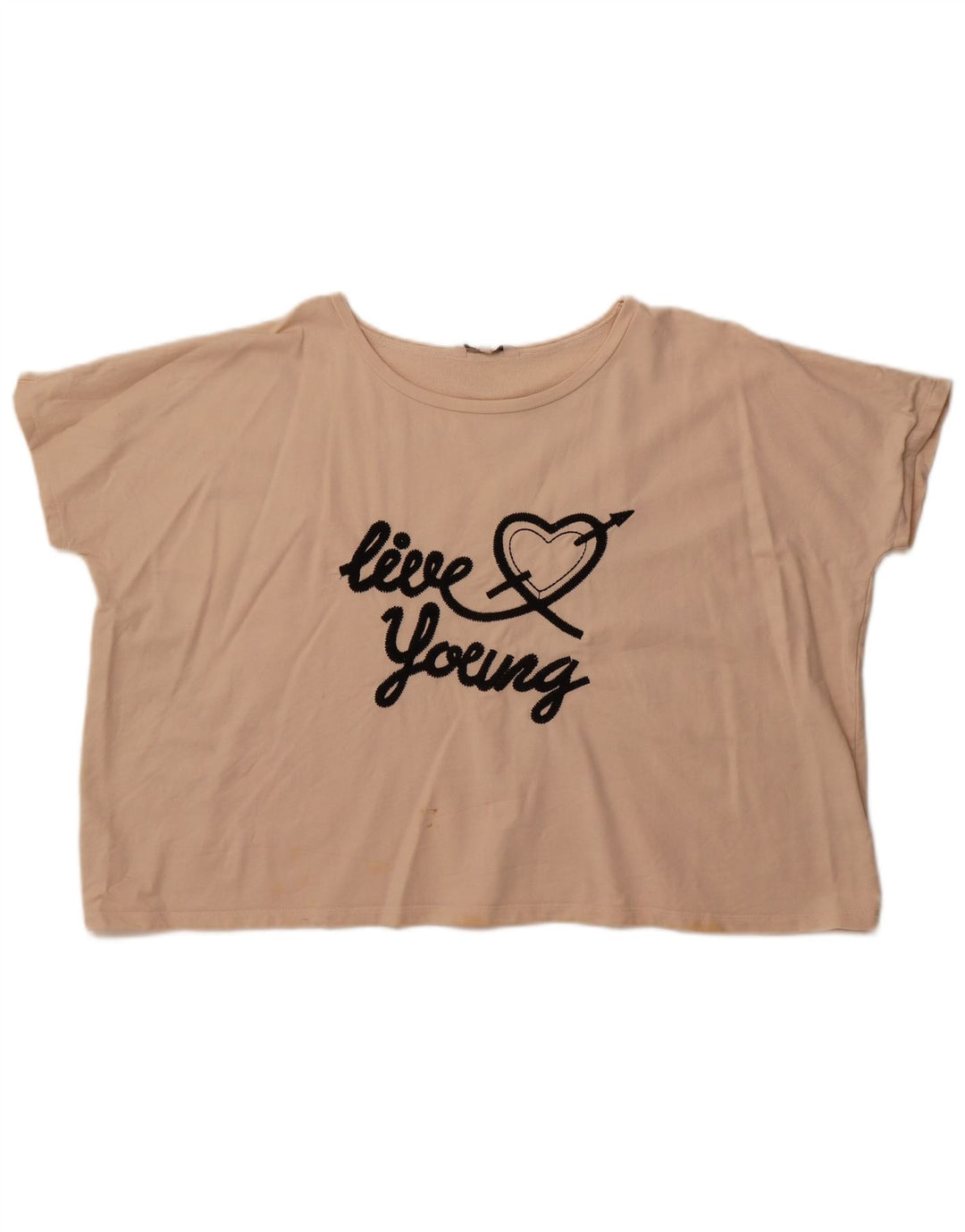 French Connection Womens Crop Graphic T-Shirt Top UK 14 Medium Beige Cotton