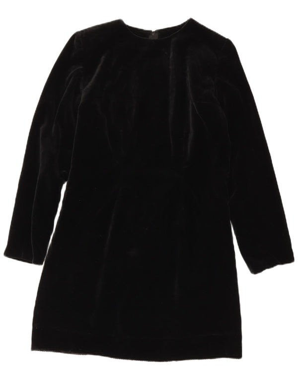 Vintage Womens Long Sleeve Velvet A-Line Dress UK 12 Medium Black