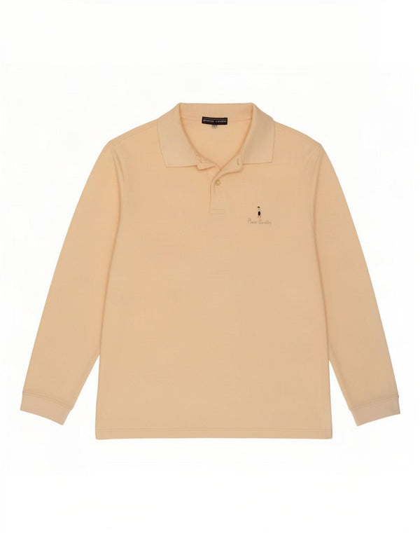 Pierre Cardin Mens Long Sleeve Polo Shirt Large Beige Cotton