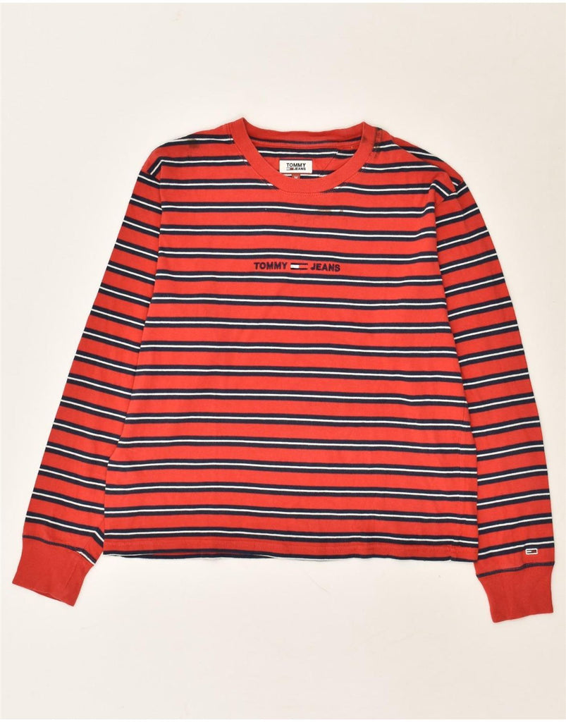 TOMMY HILFIGER Womens Graphic Top Long Sleeve UK 14 Medium Red Striped | Vintage Tommy Hilfiger | Thrift | Second-Hand Tommy Hilfiger | Used Clothing | Messina Hembry 