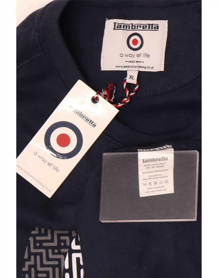 Lambretta Mens Graphic Sweatshirt Jumper XL Navy Blue Cotton