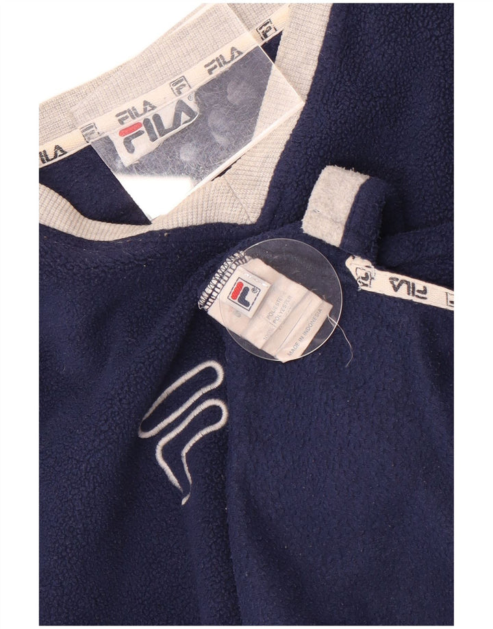 Fila Mens Graphic Fleece Jumper Large Navy Blue Colourblock Polyester