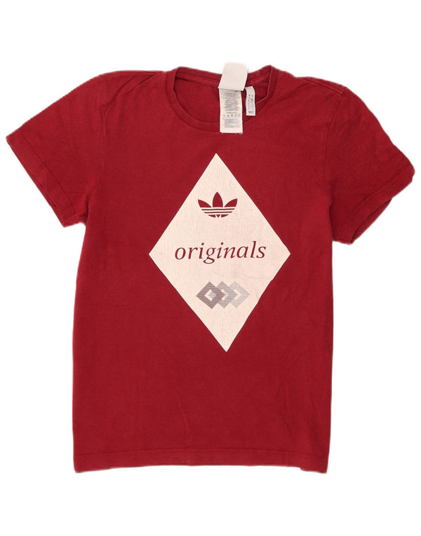 Adidas Mens Graphic T-Shirt Top Small Burgundy Cotton