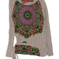 Desigual Womens Graphic Top Long Sleeve UK 12 Medium Grey Geometric