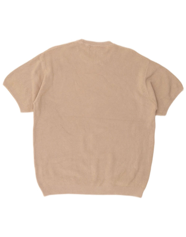 Zara Womens Short Sleeve Crew Neck Jumper Sweater UK 16 Large Brown Cotton