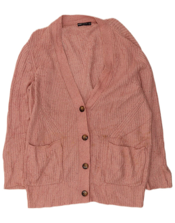 Marks & Spencer Womens Longline Cardigan Sweater UK 18 XL Pink Flecked