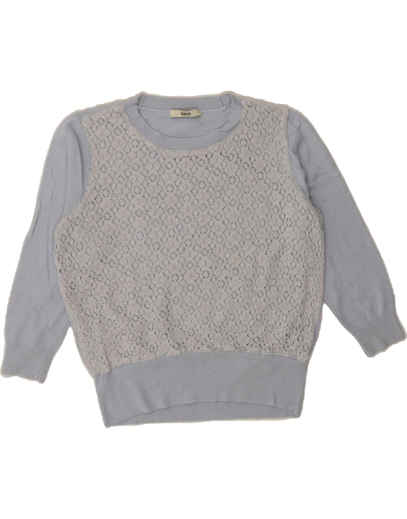 OASIS Womens Crop 3/4 Sleeve Boat Neck Jumper Sweater UK 14 Medium Blue Vintage Oasis and Second-Hand Oasis from Messina Hembry 