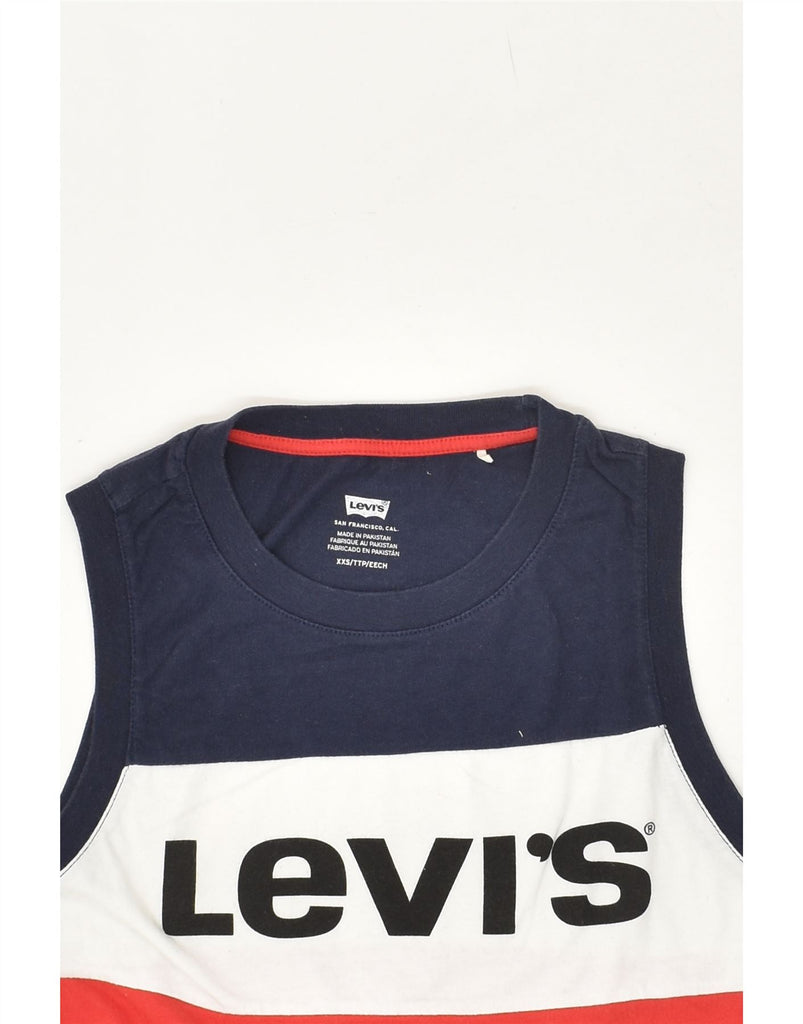 LEVI'S Womens Crop Graphic Vest Top UK 2 2XS Multicoloured Colourblock Vintage Levi's and Second-Hand Levi's from Messina Hembry 