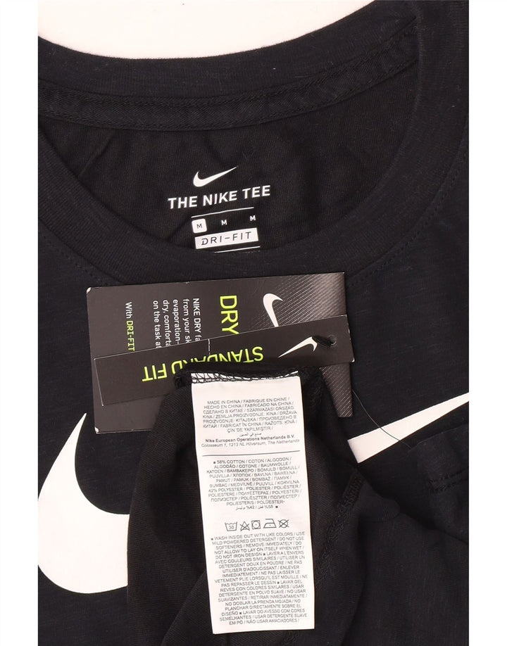 Nike Womens Dri Fit Graphic T-Shirt Top UK 14 Medium Black Flecked Cotton