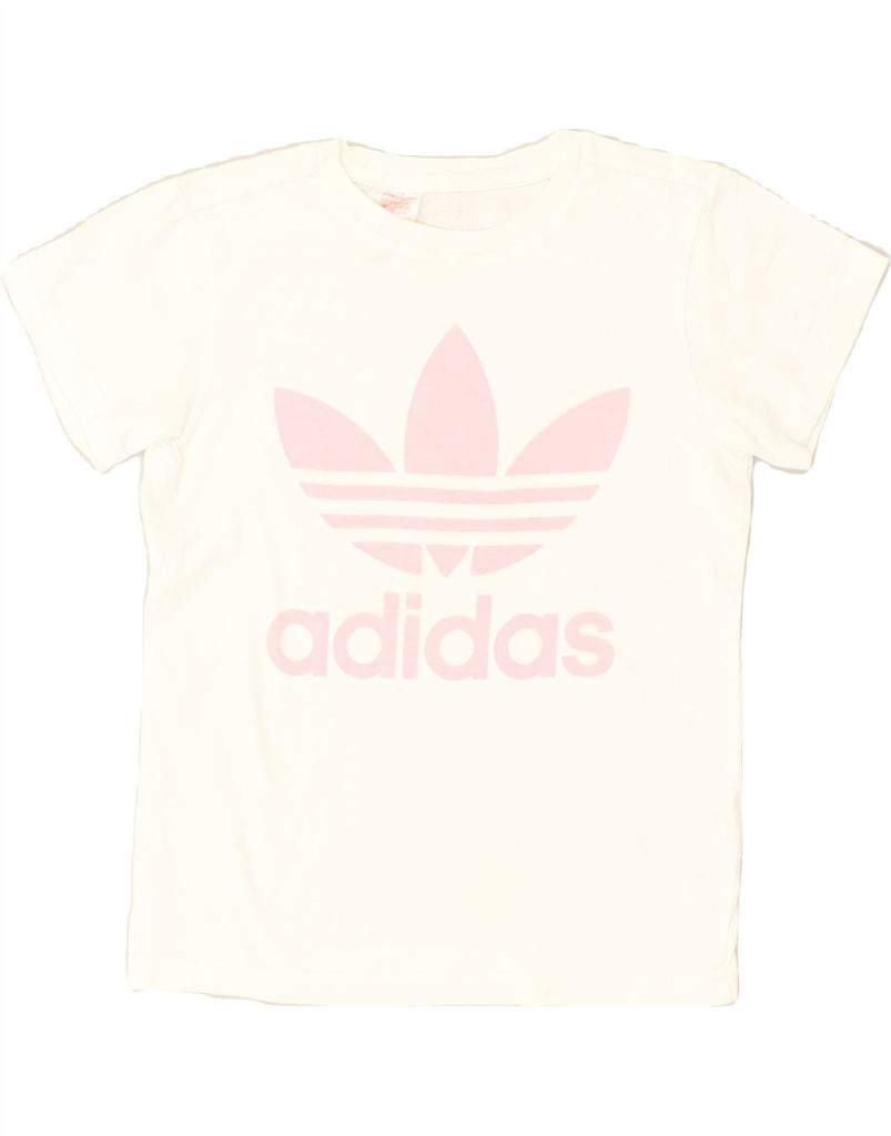 ADIDAS Girls Graphic T-Shirt Top 9-10 Years White Cotton | Vintage Adidas | Thrift | Second-Hand Adidas | Used Clothing | Messina Hembry 