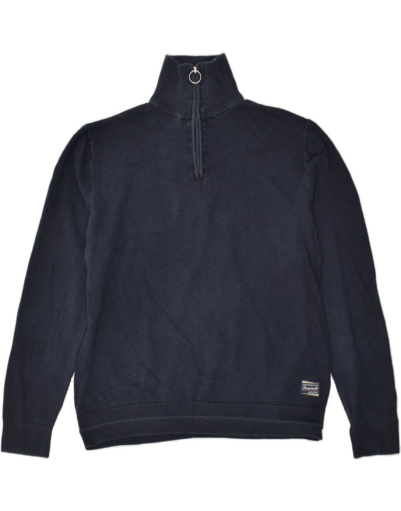 JACK & JONES Mens Zip Neck Jumper Sweater Large Navy Blue Cotton | Vintage Jack & Jones | Thrift | Second-Hand Jack & Jones | Used Clothing | Messina Hembry 