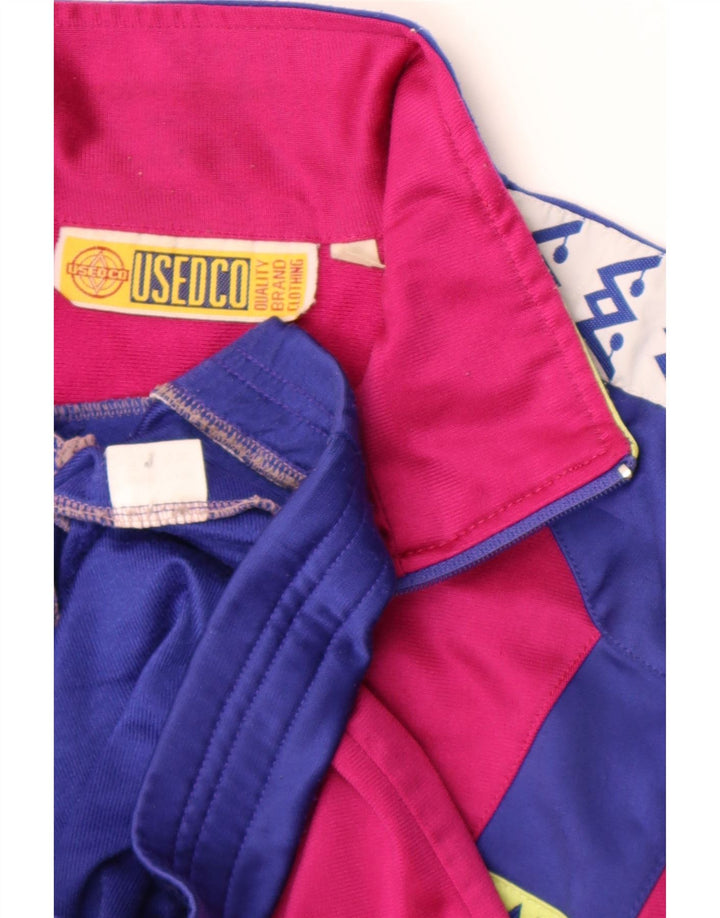 Vintage Mens Graphic Tracksuit Top Jacket Large Blue Colourblock Polyester