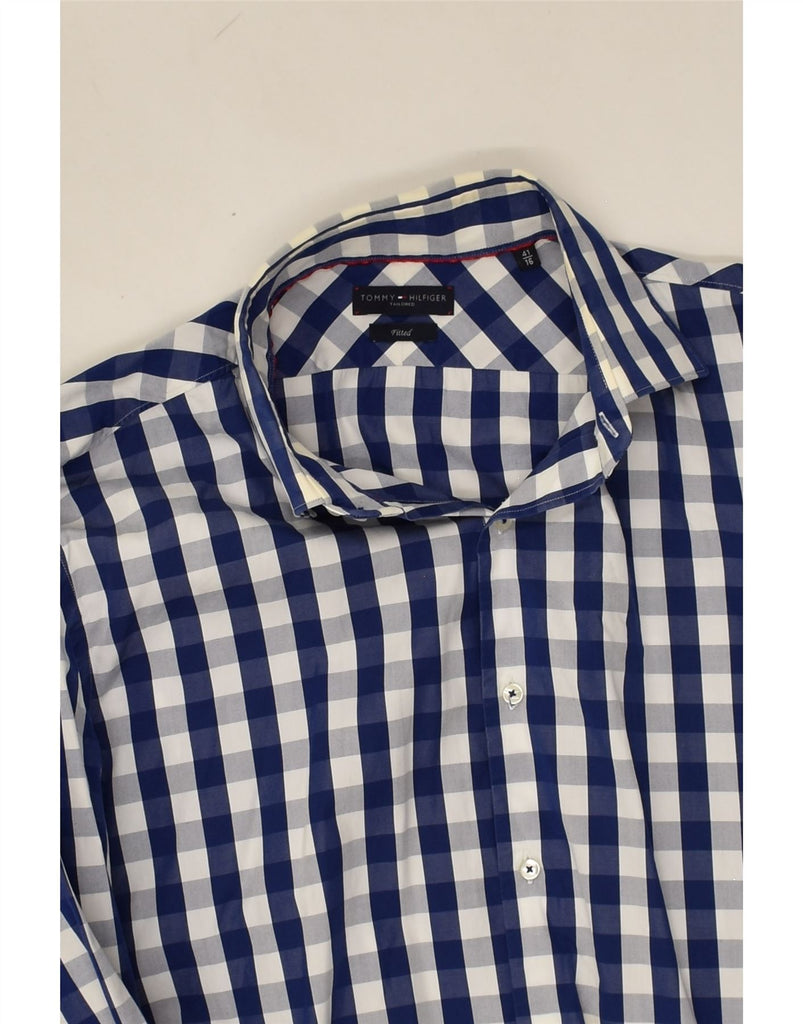TOMMY HILFIGER Mens Fitted Shirt UK 41 16 Large Navy Blue Check Cotton | Vintage Tommy Hilfiger | Thrift | Second-Hand Tommy Hilfiger | Used Clothing | Messina Hembry 