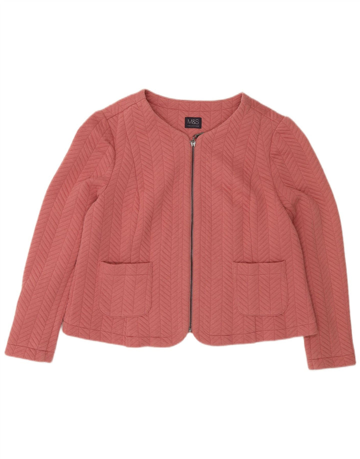 Marks & Spencer Womens Full Zip Blazer Jacket UK 20 2XL Pink Polyester