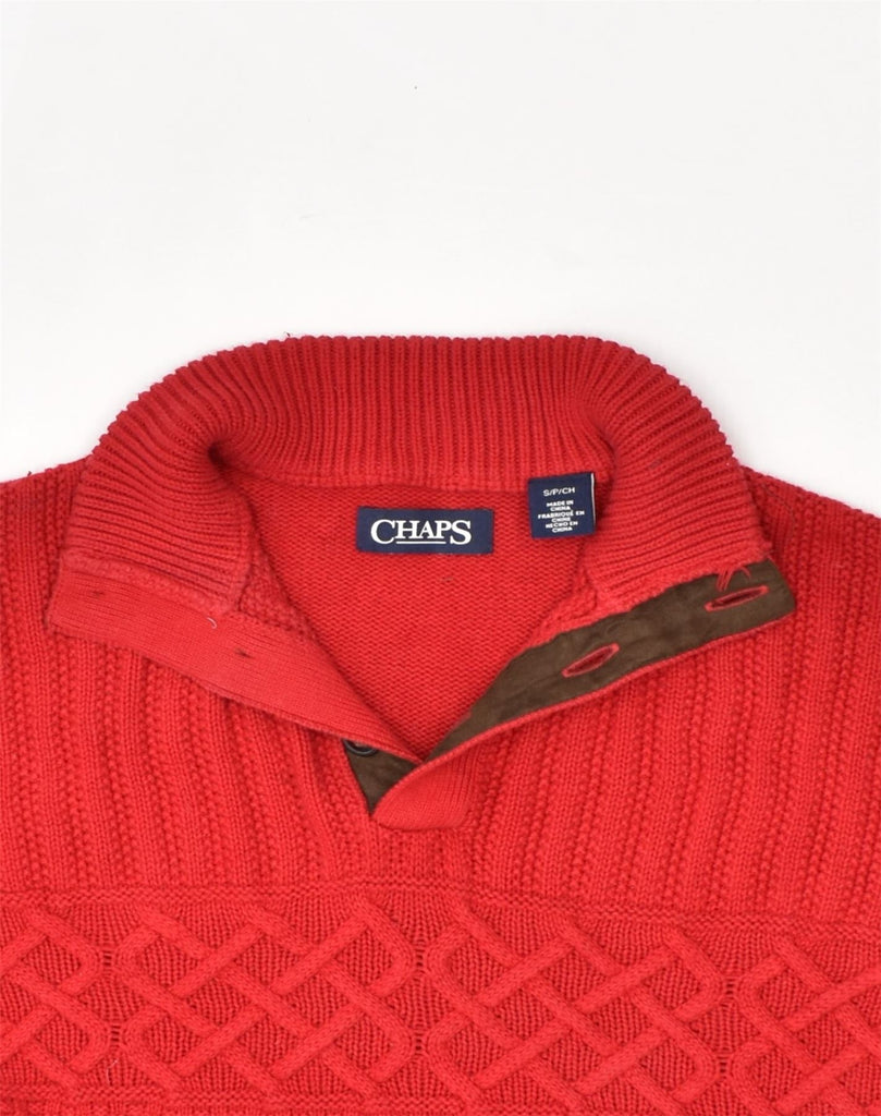 CHAPS Mens Button Neck Jumper Sweater Small Red Cotton | Vintage Chaps | Thrift | Second-Hand Chaps | Used Clothing | Messina Hembry 