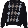 Brugi Mens Crew Neck Jumper Sweater Large Navy Blue Argyle/Diamond Wool
