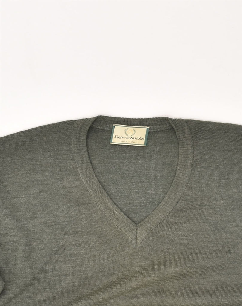 VINTAGE Mens V-Neck Jumper Sweater XL Grey Cotton | Vintage Vintage | Thrift | Second-Hand Vintage | Used Clothing | Messina Hembry 