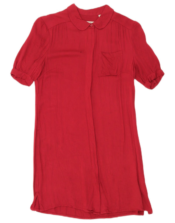 Jack Wills Womens Short Sleeves Shirt Dress UK 8 Small Burgundy Viscose