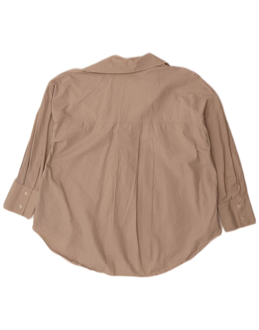 Zara Womens 3/4 Sleeve Oversized Shirt UK 14 Medium Beige Cotton