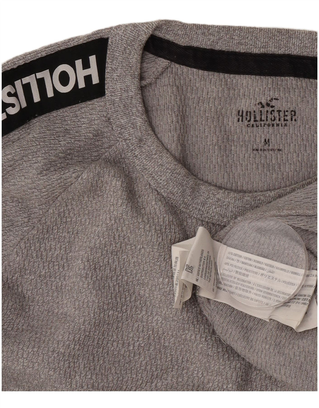 Hollister Mens Graphic Top Long Sleeve Medium Grey Cotton