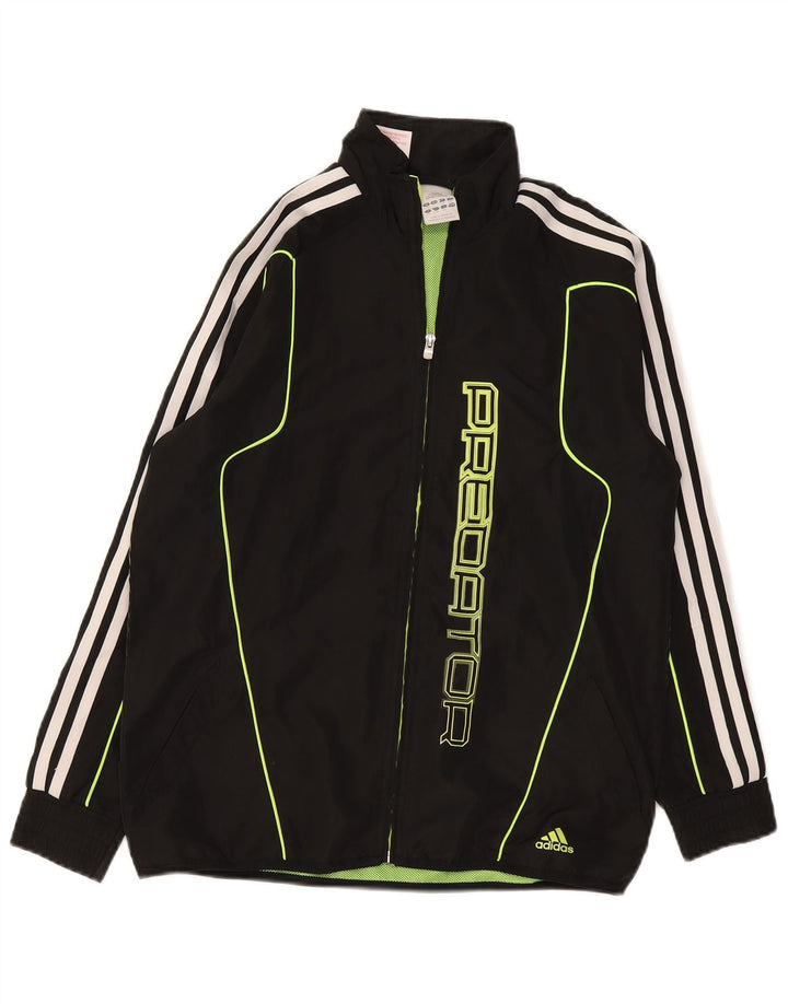 Adidas Boys Graphic Tracksuit Top Jacket 13-14 Years Large Black Polyester