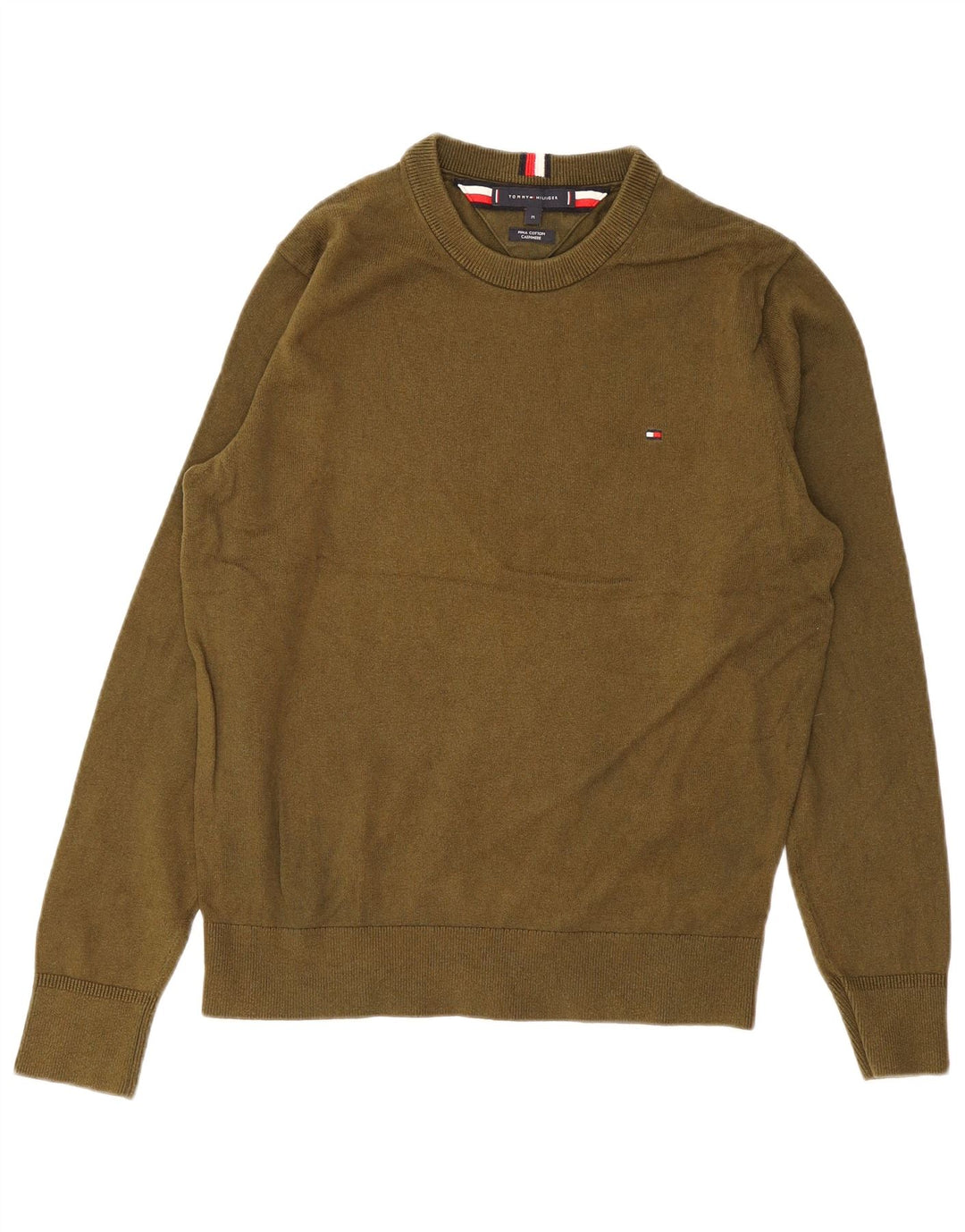 Tommy Hilfiger Mens Crew Neck Jumper Sweater Medium Khaki Cotton