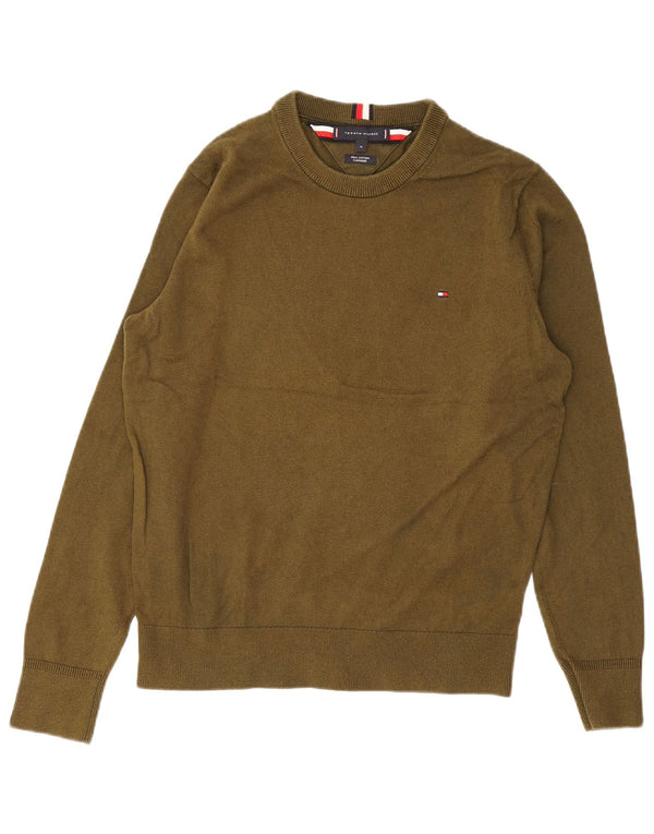 Tommy Hilfiger Mens Crew Neck Jumper Sweater Medium Khaki Cotton