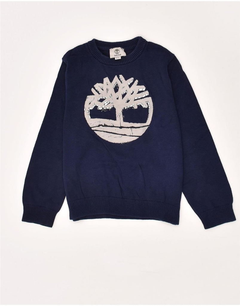 TIMBERLAND Boys Graphic Crew Neck Jumper Sweater 7-8 Years Navy Blue | Vintage Timberland | Thrift | Second-Hand Timberland | Used Clothing | Messina Hembry 