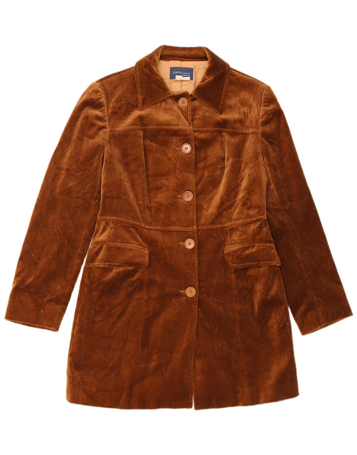 Zara Womens Velvet Overcoat EU 40 Medium Brown Cotton