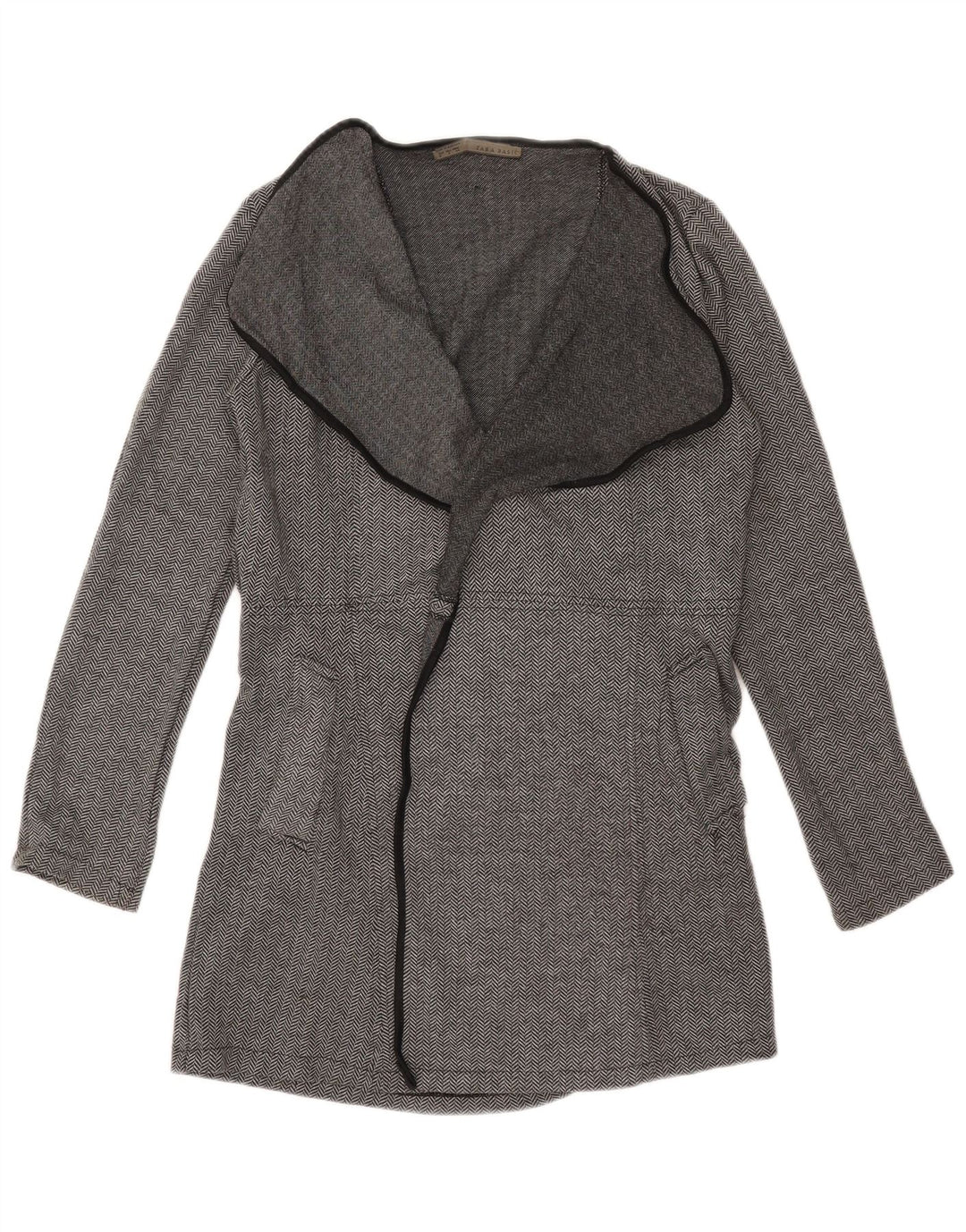Zara Womens Open Overcoat UK 10 Small Grey Herringbone