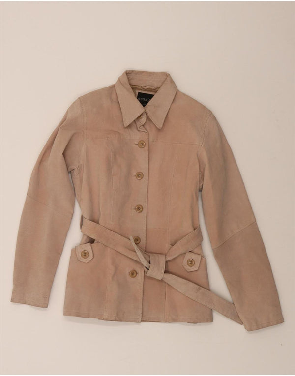 NEUTRAL ZONE Womens Leather Jacket UK 10 Small Beige Leather