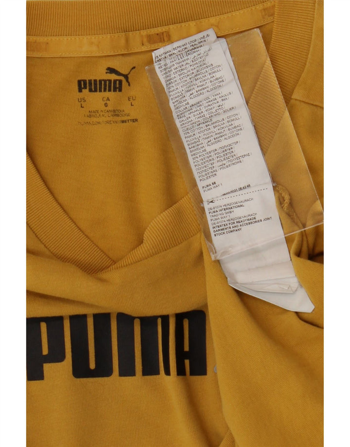 Puma Mens Graphic T-Shirt Top Large Yellow Cotton