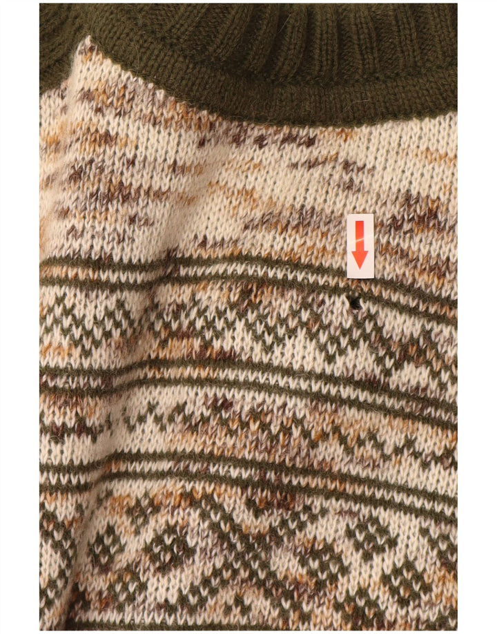 Vintage Mens Cardigan Sweater Medium Green Fair Isle Acrylic