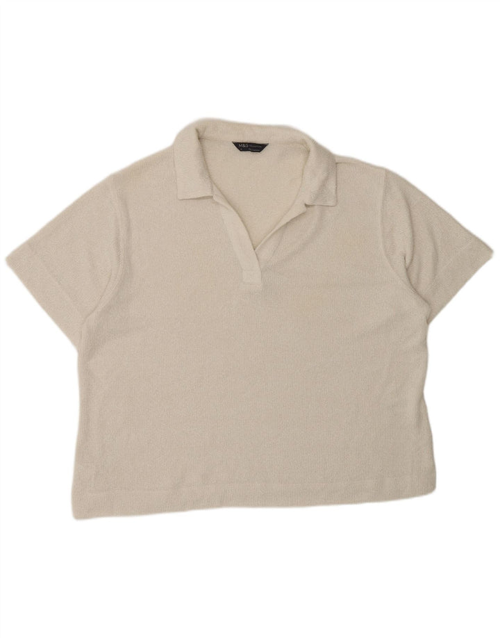 Marks & Spencer Womens Polo Shirt UK 16 Large  Off White Polyester