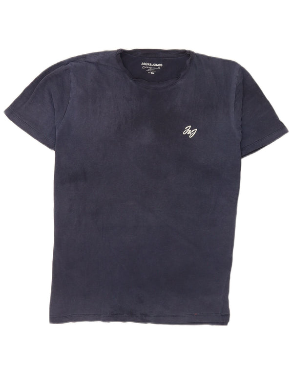 Jack & Jones Mens T-Shirt Top XL Navy Blue Cotton