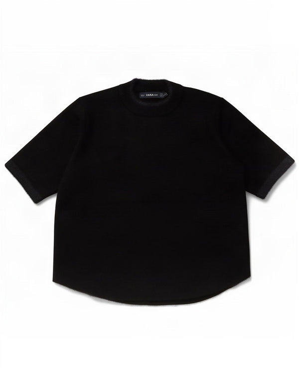 Zara Womens Short Sleeve Crop Top UK 10 Small Black