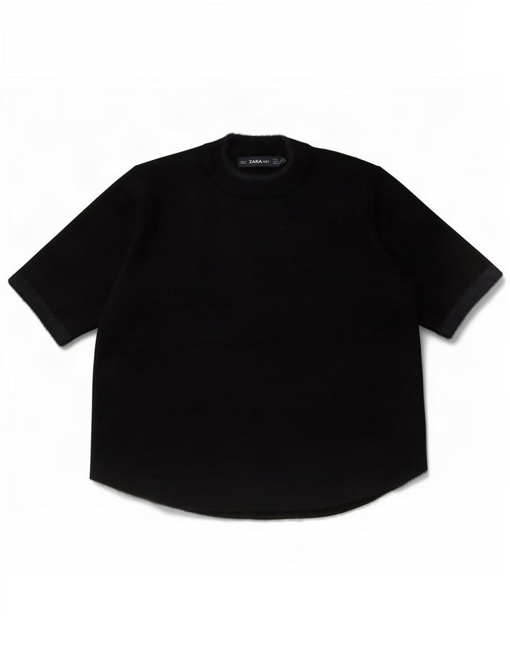 Zara Womens Short Sleeve Crop Top UK 10 Small Black