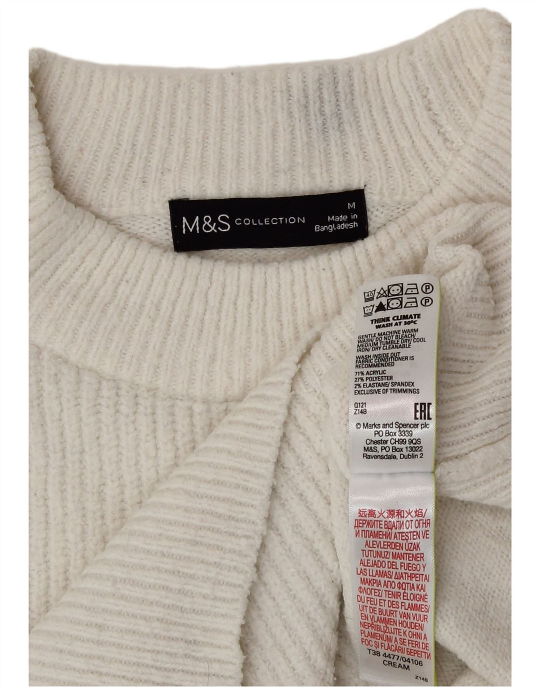 Marks & Spencer Womens Crew Neck Jumper Sweater UK 14 Medium White Acrylic