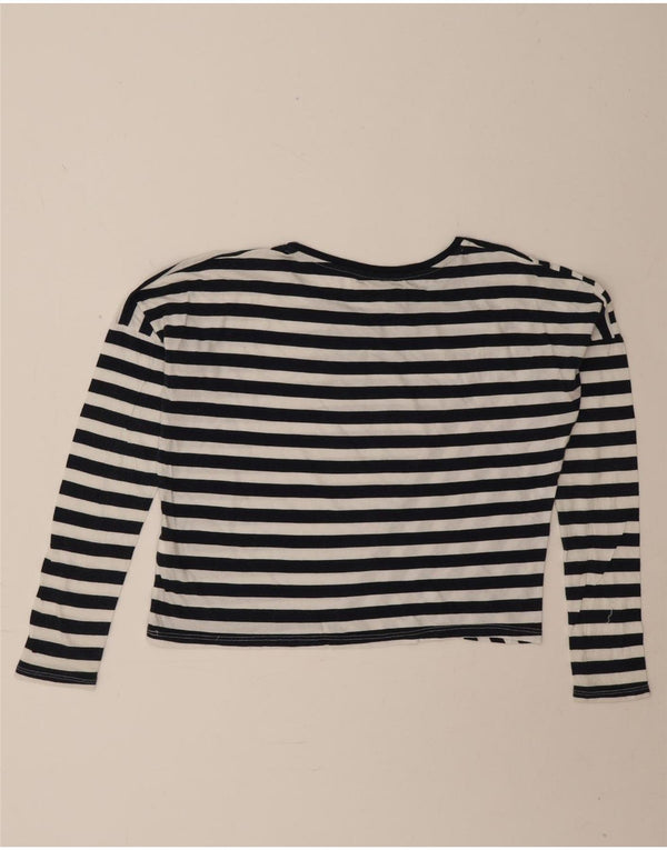Zara Womens Crop Oversized Top Long Sleeve UK 10 Small Black Striped Cotton