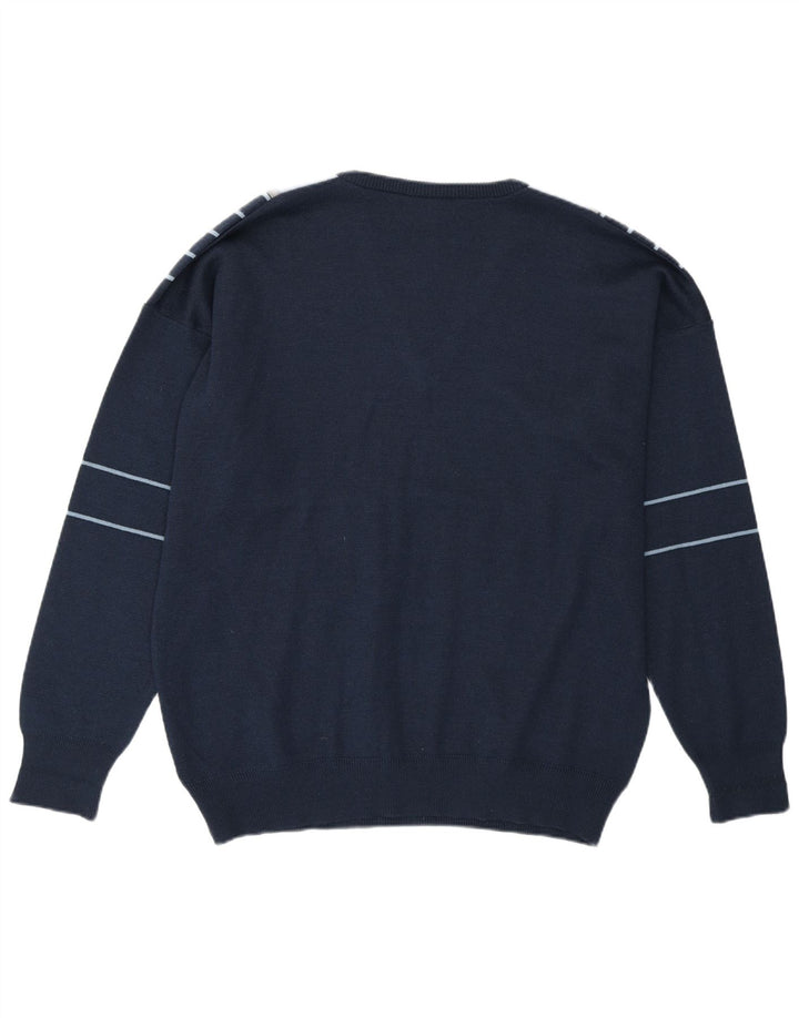 Gabicci Mens V-Neck Jumper Sweater Large Navy Blue Colourblock