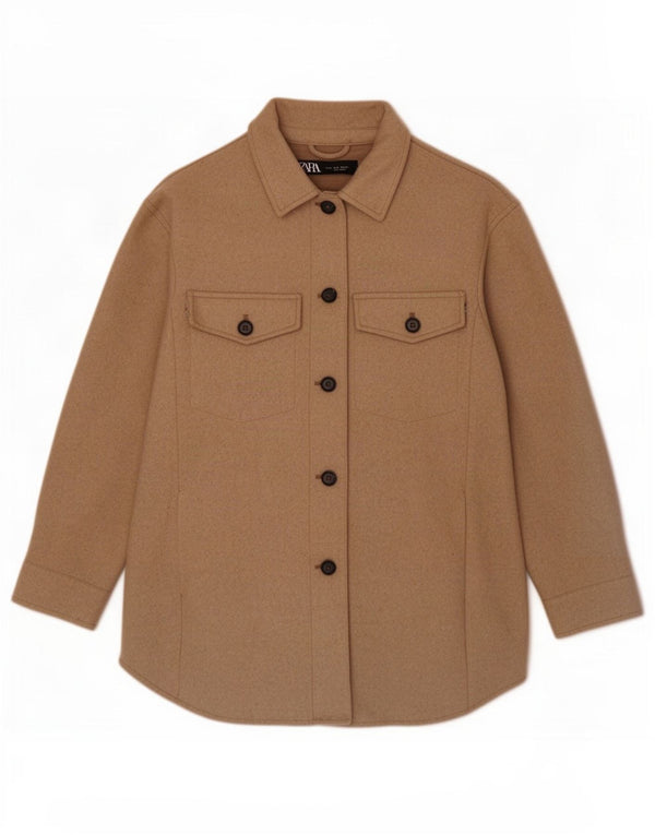 Zara Womens Shacket Oversized Jacket UK 10 Small Brown Polyester