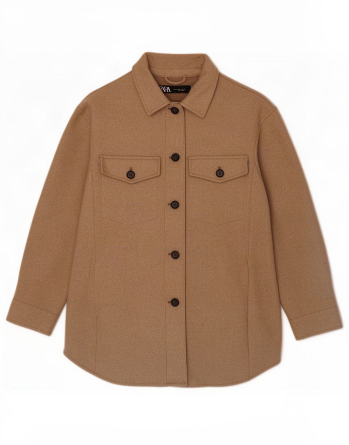 Zara Womens Shacket Oversized Jacket UK 10 Small Brown Polyester