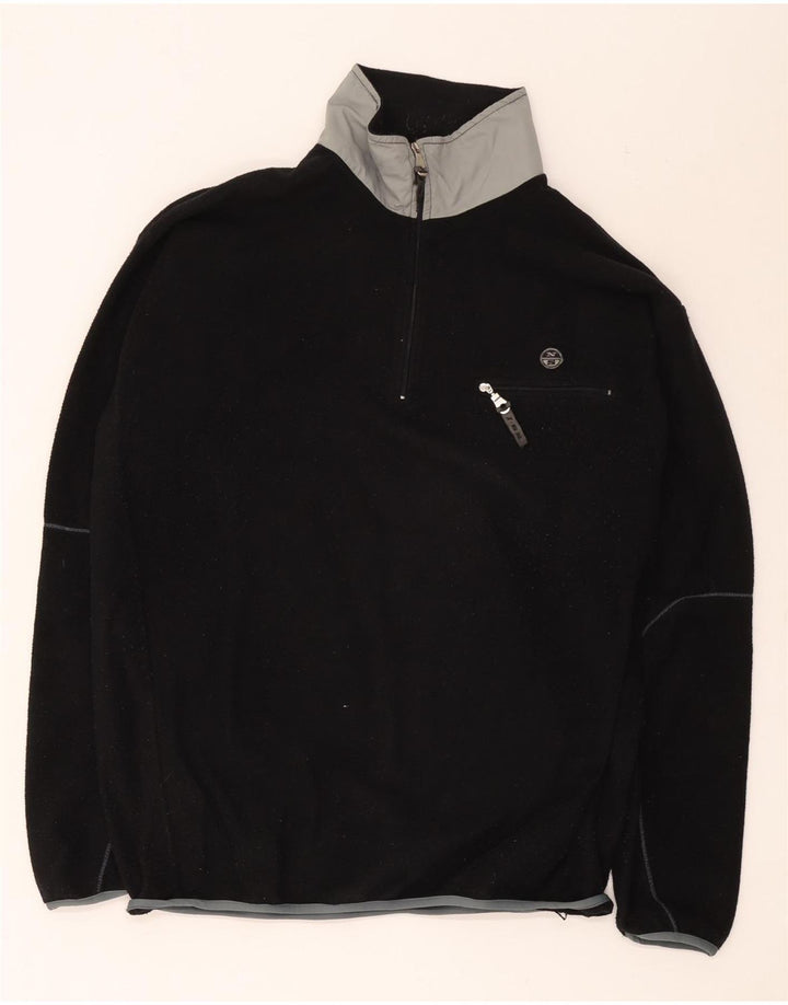 North Sails Mens Zip Neck Fleece Jumper XL Black Colourblock Polyester