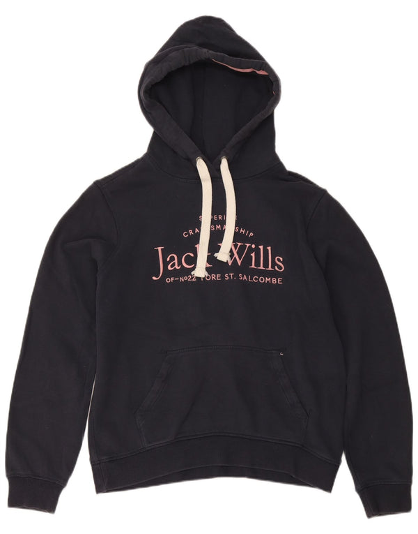 Jack Wills Womens Graphic Hoodie Jumper UK 12 Medium Navy Blue Cotton