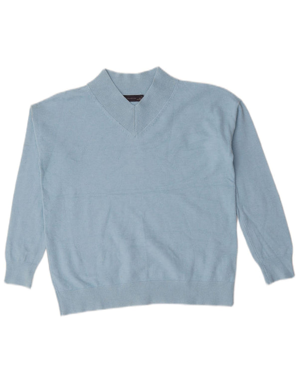 Marks & Spencer Womens Oversized V-Neck Jumper Sweater UK 6 XS Blue Viscose