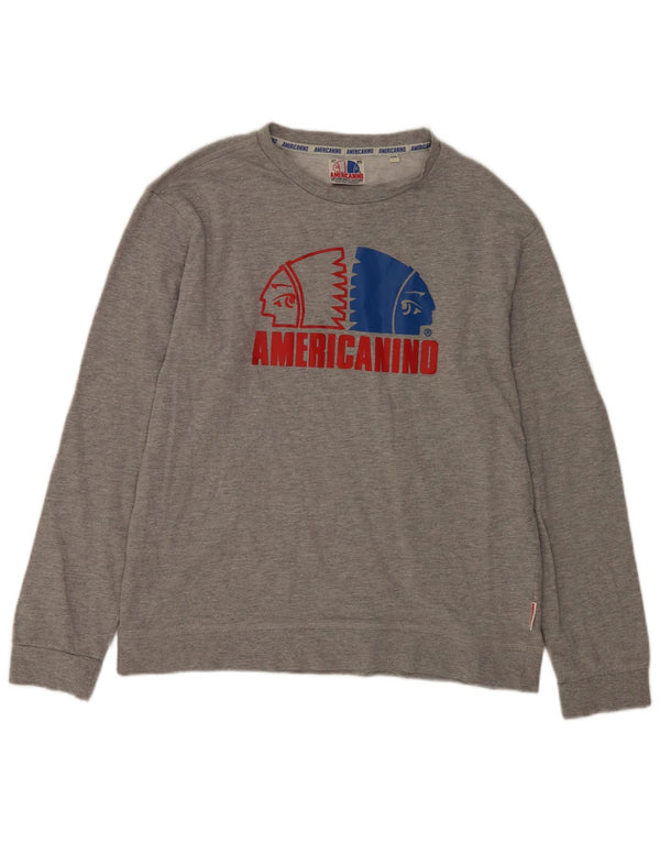 Americanino Mens Graphic Sweatshirt Jumper 2XL Grey Flecked Cotton